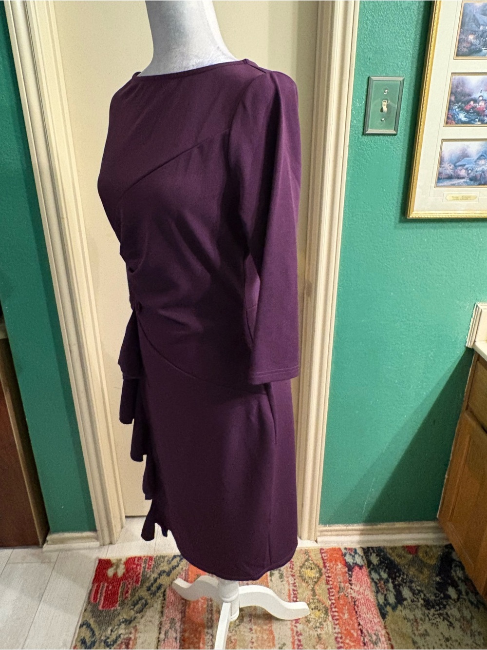 Aisize Vintage Redefined Ruched Dress with Side Ruffle - Picture 4 of 14